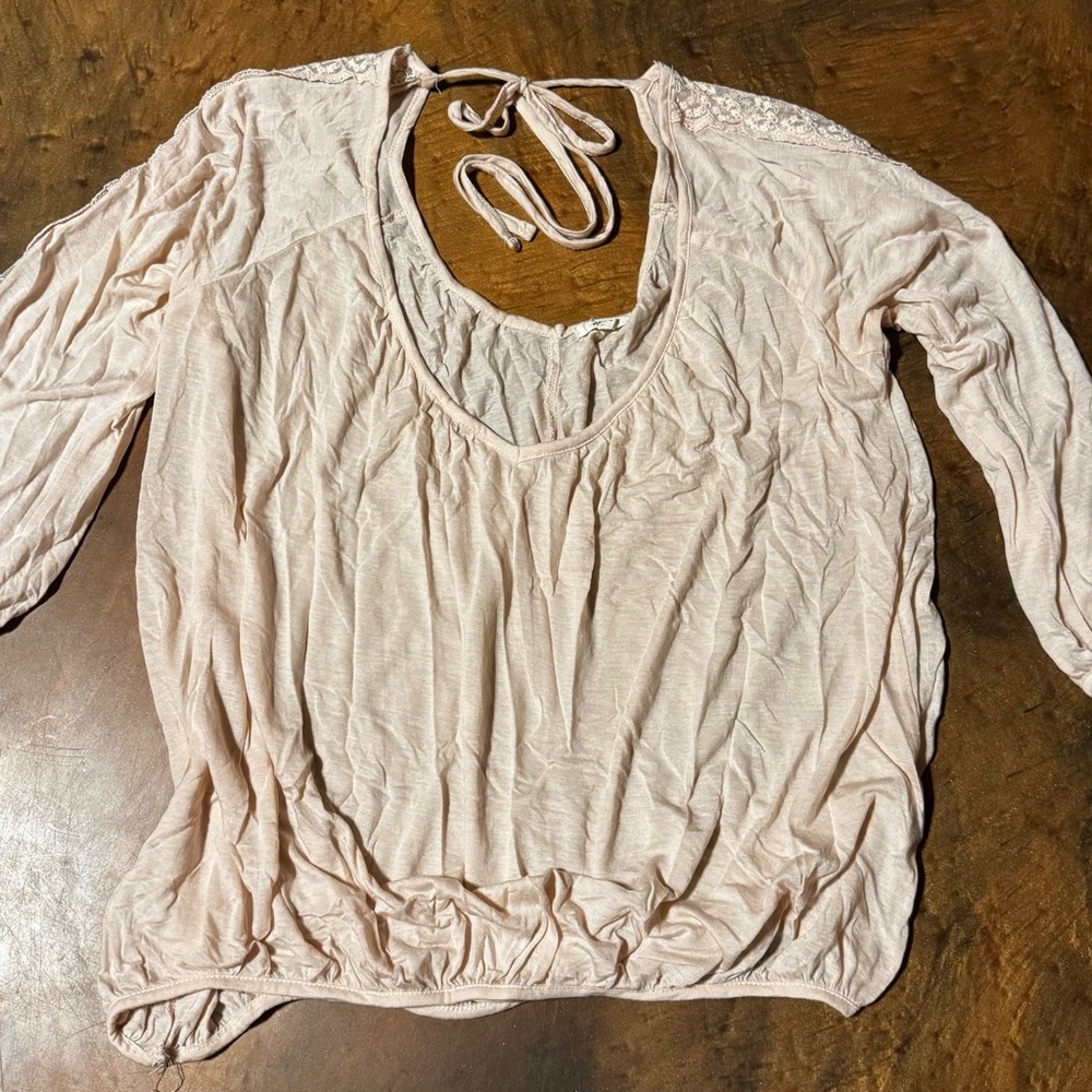 Pursue Chic Beige Blouse with Tie-Back‎